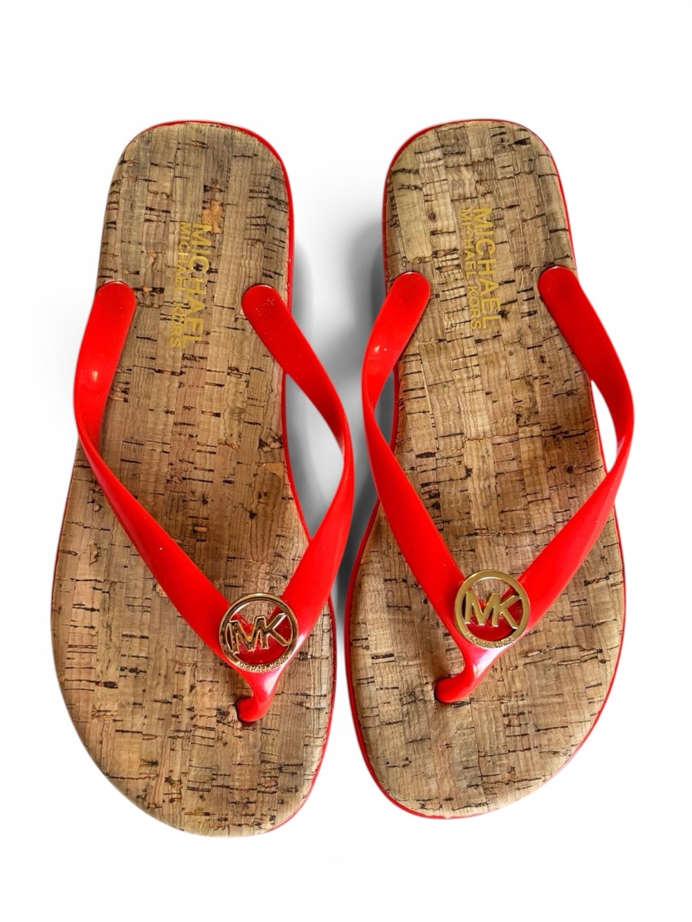 Michael Kors NWOT Red Logo Cork Thong Sandals flip flops